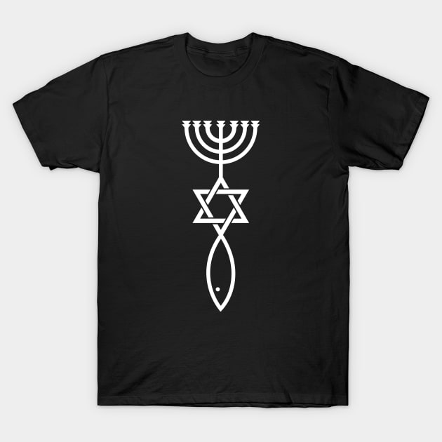 Messianic Seal Icthys Magen David Menorah T-Shirt by Beltschazar